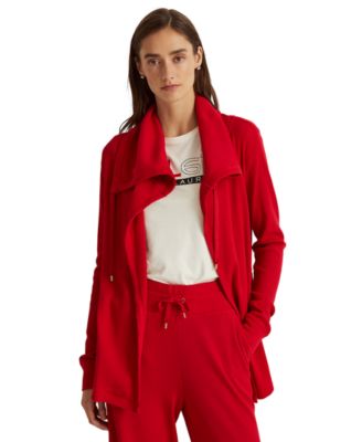 Thermal Waffle-Knit Cardigan In Red - L