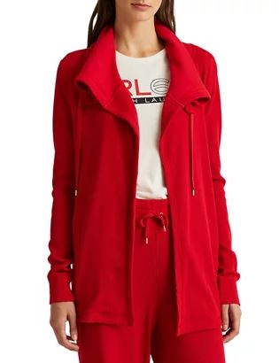 Thermal Waffle-Knit Cardigan In Red - M