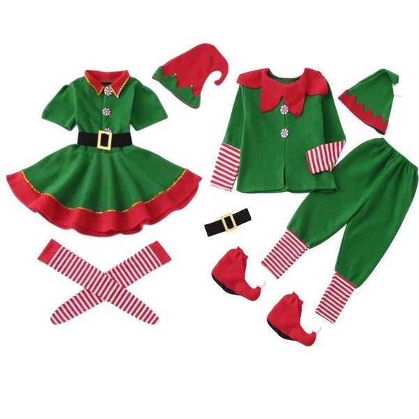 Roupas de família de Natal tocando roupa Santa Santa Claus Elf Green Cosplay Clothing Clothing Xmas par Suje Pai-Childxj241211