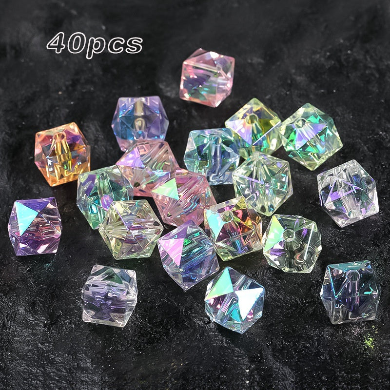 TEMU 40pcs Mixed Color 14mm Transparent Multi-section -shaped Beads - Geometric Loose Beads For Making, Bracelets, Necklaces, Keychains - Craft