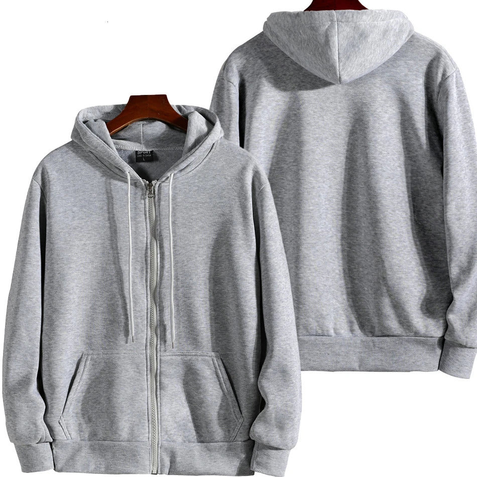 2023 Zipper HoodieMen Fashion Long Sleeve Hooded Sweatshirt Casual Autumn Winter Sportwear Solid Clothes 241113