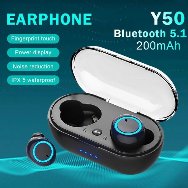 Y50 Bluetooth Earphone Outdoor Sports Wireless Headset 5.0 With Charging Bin Power Display Touch Control Headphone Earbuds for Mobile Smart