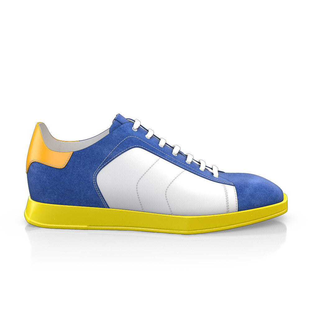 Baskets plates à lacets et bout carré Homme Faites main en Italie en Cuir Bleu Cobalt - Sur Mesure - GIROTTI 21384