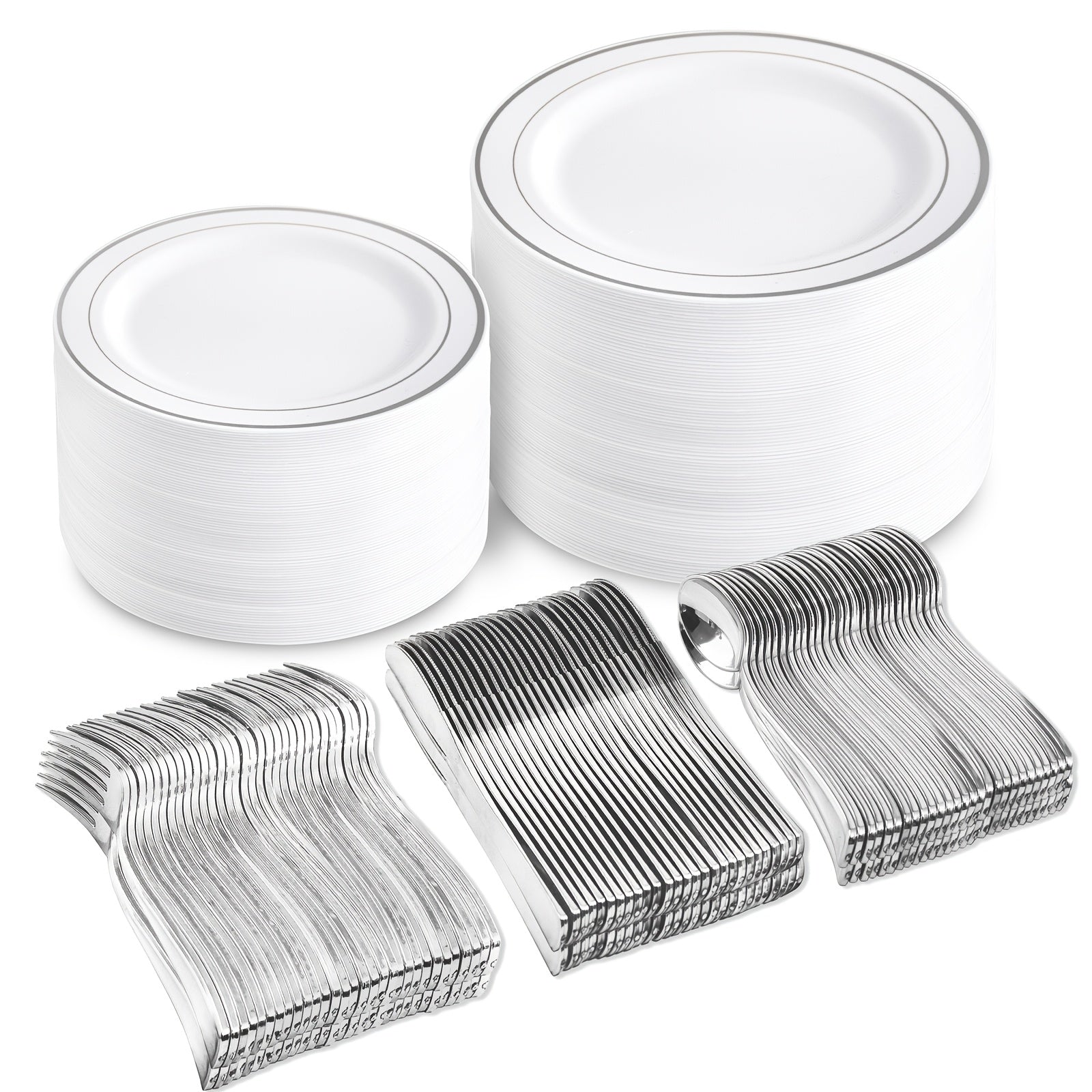 TEMU Daily Using 500pcs Plastic Plates With Silverware, Djsposable Dinnerware Set For 100 Guests Includes: 100 Dinner Plates 10.25 Inch, 100 Dessert