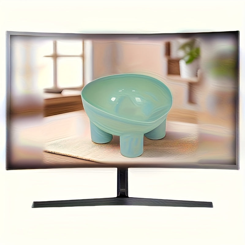 TEMU Stylish Aesthetic Cat And Dog Bowl With Golden Tilt Design - Anti-spill Dual Bowls With Non-slip Stand For Dry-wet Food & Treats-drinking