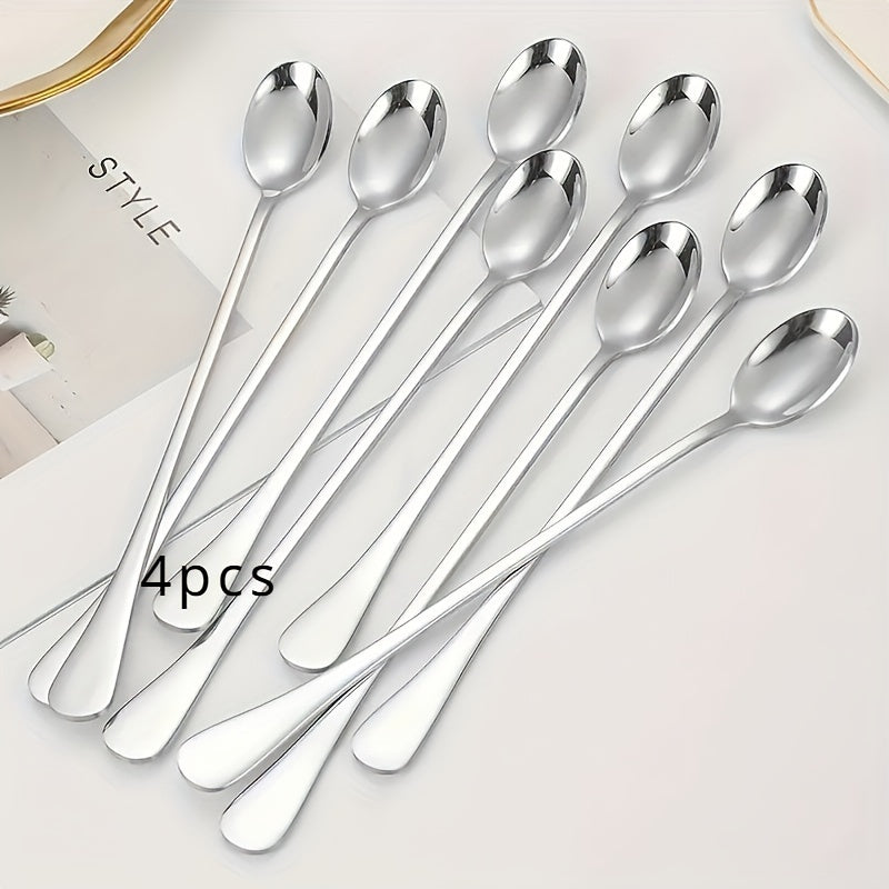 TEMU Stainless Steel Long Handle Ice Tea Spoon, Coffee Spoon, Ice Cream Stirring Spoon, Dishwasher Safe, Kitchen Accessories, Flatware Set