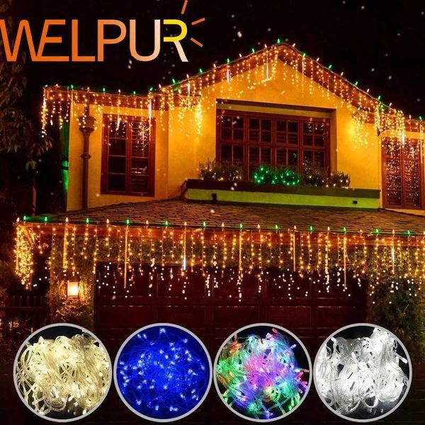 LED Christmas curtains fairy string lights ICICLE 4M0.4-0.6m AC220V waterfall garden used for outdoor weddings parties home garden decoratio