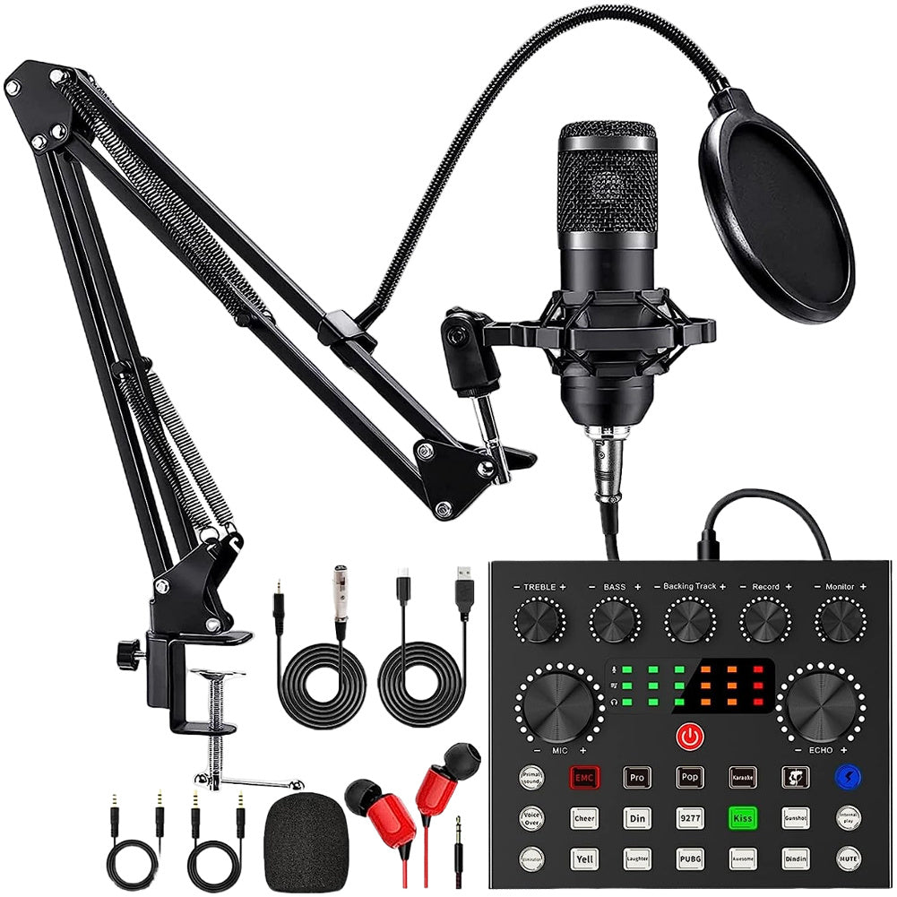 TEMU Podcast Equipment Bundle, With Podcast Microphone And V8 Sound Card, Voice Changer - Audio Interface - Recording, Singing, Streaming And Gaming