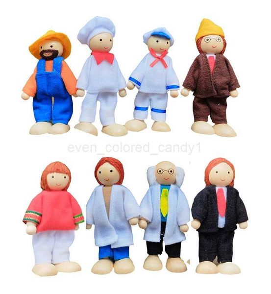 Wooden Furniture Miniature Toy Mini Wood Dolls Family Doll Kids Children House Play Toy Happy Dollhouse Boys Figures Girls GiftsCL240712