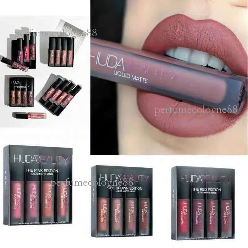 Cosmetics Gloss HUDA BEAUTY 4 PCS-Set Four Colors Matte Waterproof Non-stick Non-fading Lipsticks Makeup Women Cosmetic Lip Care Wholesale