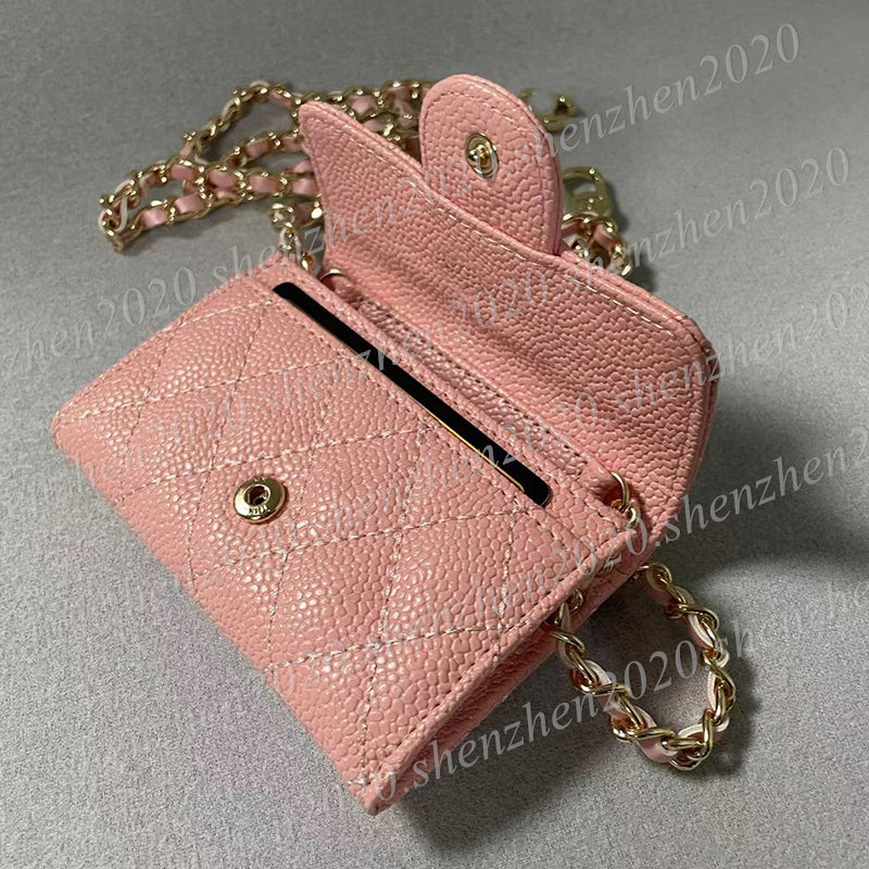 Fashion Mini Card Bag With Metal Logo Pouch Credit Card Holders Chain Coin Purse