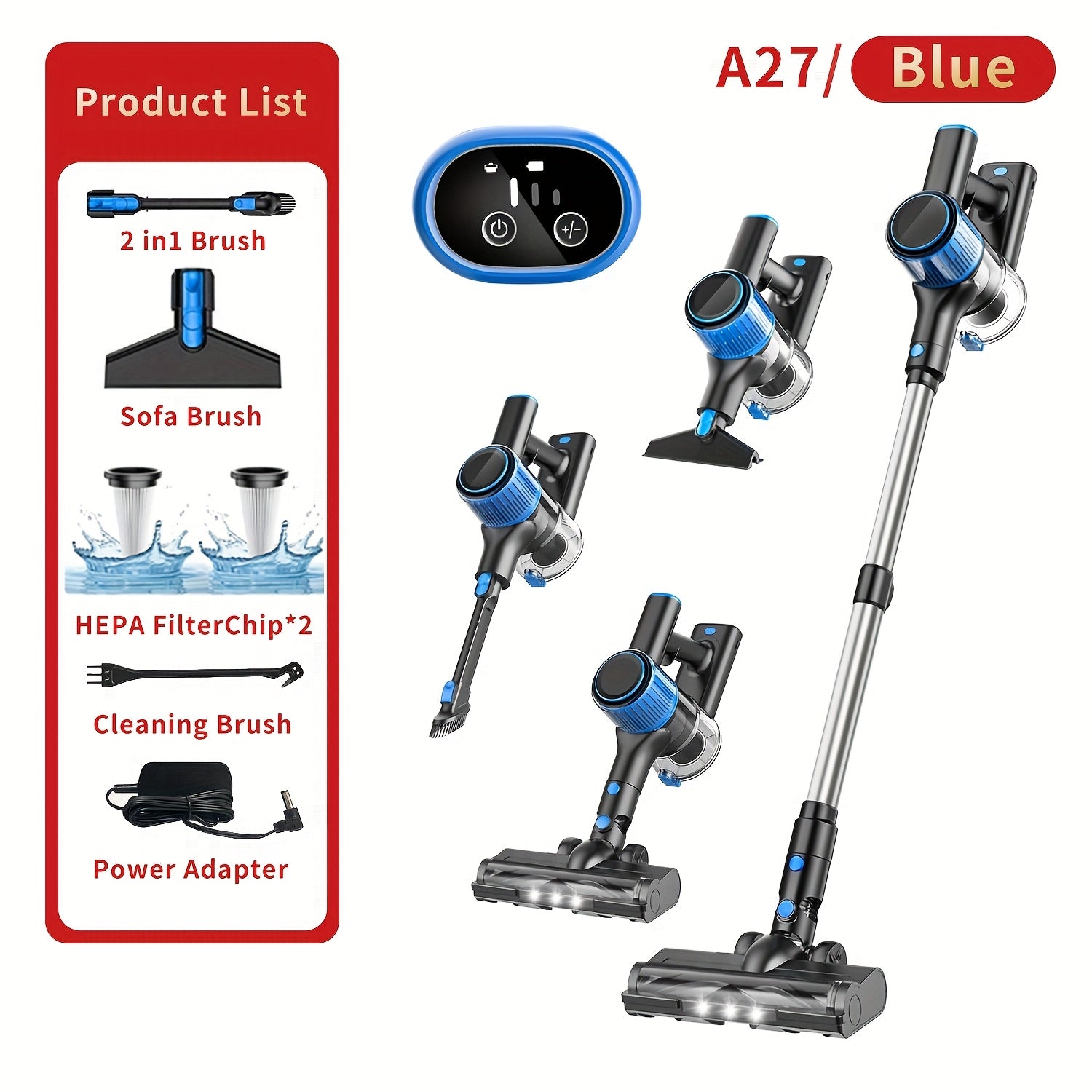 TEMU Cordless Vacuum Cleaner, Powerful Suction Stick Vacuum With Led Display, 3 Suction, Anti- & 1.5l Dust Cup, Lightweight Vacuum For Hardwood