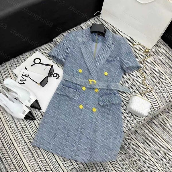 23ss summer dresses women dress womens designer clothing jacquard denim short sleeve suit dress with belt High quality womens clothing