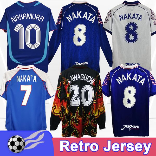 98 06 Japan NAKAMURA Retro Mens Soccer Jerseys National Team NAKATA OGURO KAWAGUCHI Home Blue Away Long Sleeves Vintage Football Shirts Unif