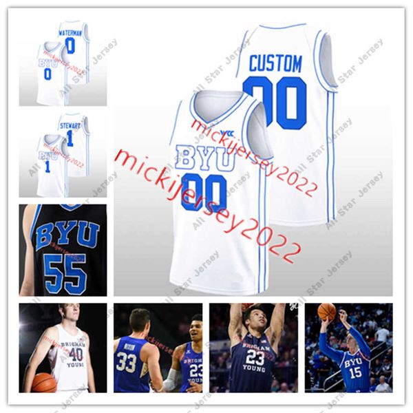 College Basketball Wears Noah Waterman Jersey Custom Stitched BYU Cougars Basketball Jersey Mens Youth 1 Trey Stewart Jaxson Robinson 3 Rudi