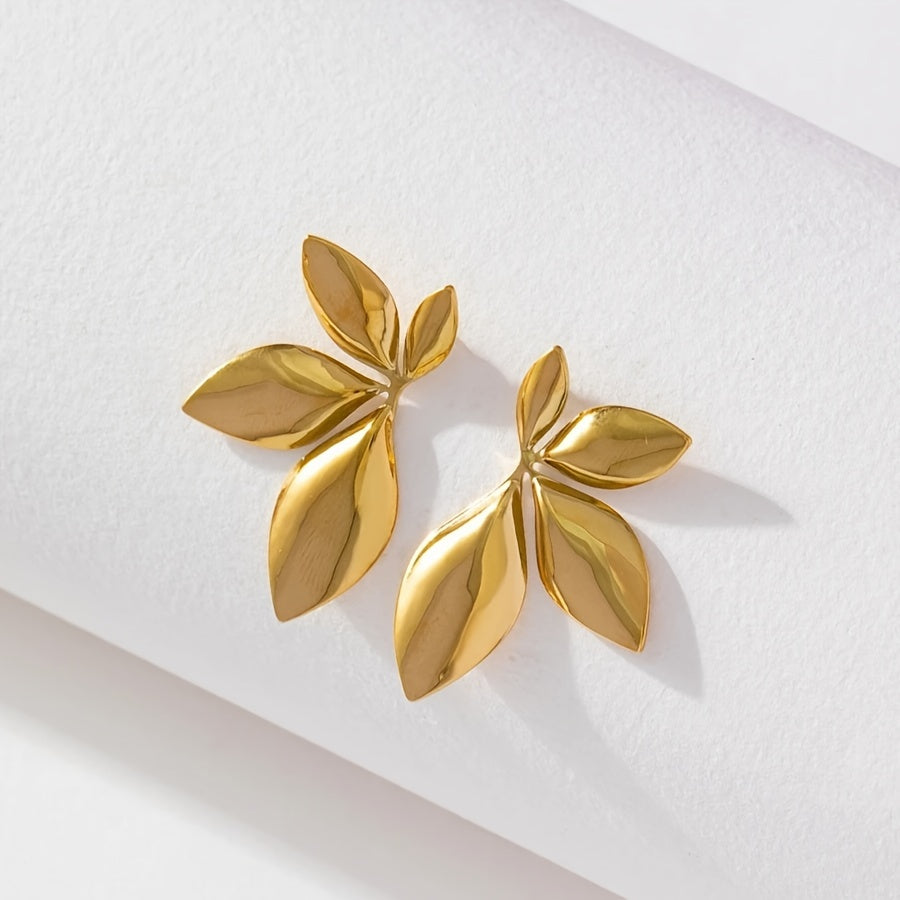 TEMU 1 Pair, Pendant Style Earrings, Fashionable And Personalized Leaf Design, Titanium Steel, Daily Wear As A Date Gift, Graduation Season