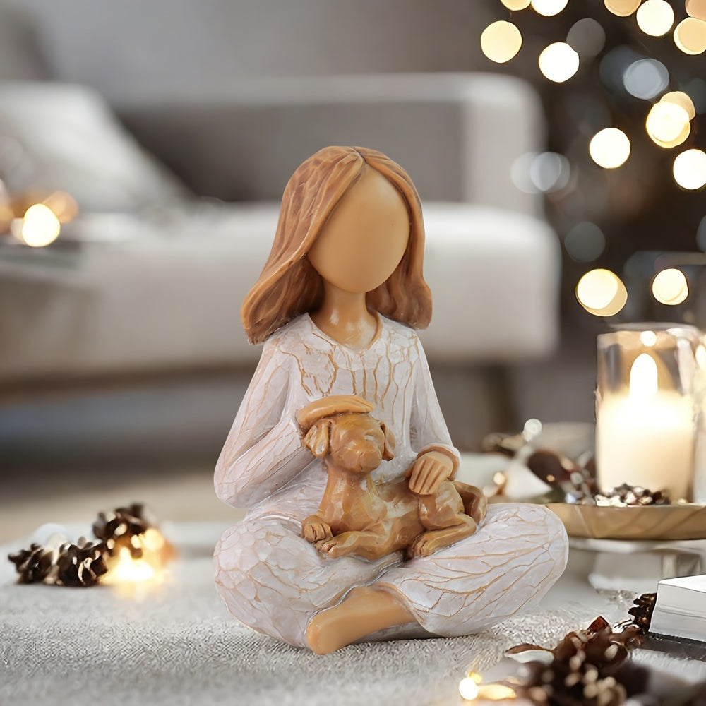 TEMU Hand-painted Resin Willow Friendship Sculpture - & Dog Desktop Decor, For Pet Lovers & , Decor Art Piece, Dog Decor