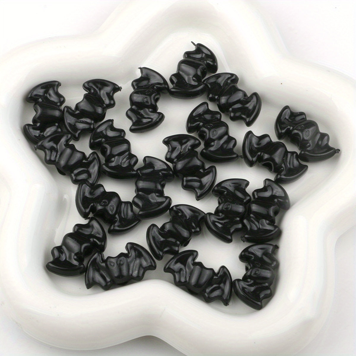 TEMU 20pcs Bat Shaped Pony Beads - Halloween Black Glossy Beads For Making, Necklace Bracelet Earrings Keychain Accessories