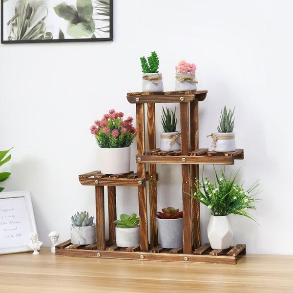 Multi-tiered Plant Stand 4- 6 Tiers Pinewood Succulent Pots Planter Display Rack Balcony Potted Flower Rack Shelf Indoor Outdoor