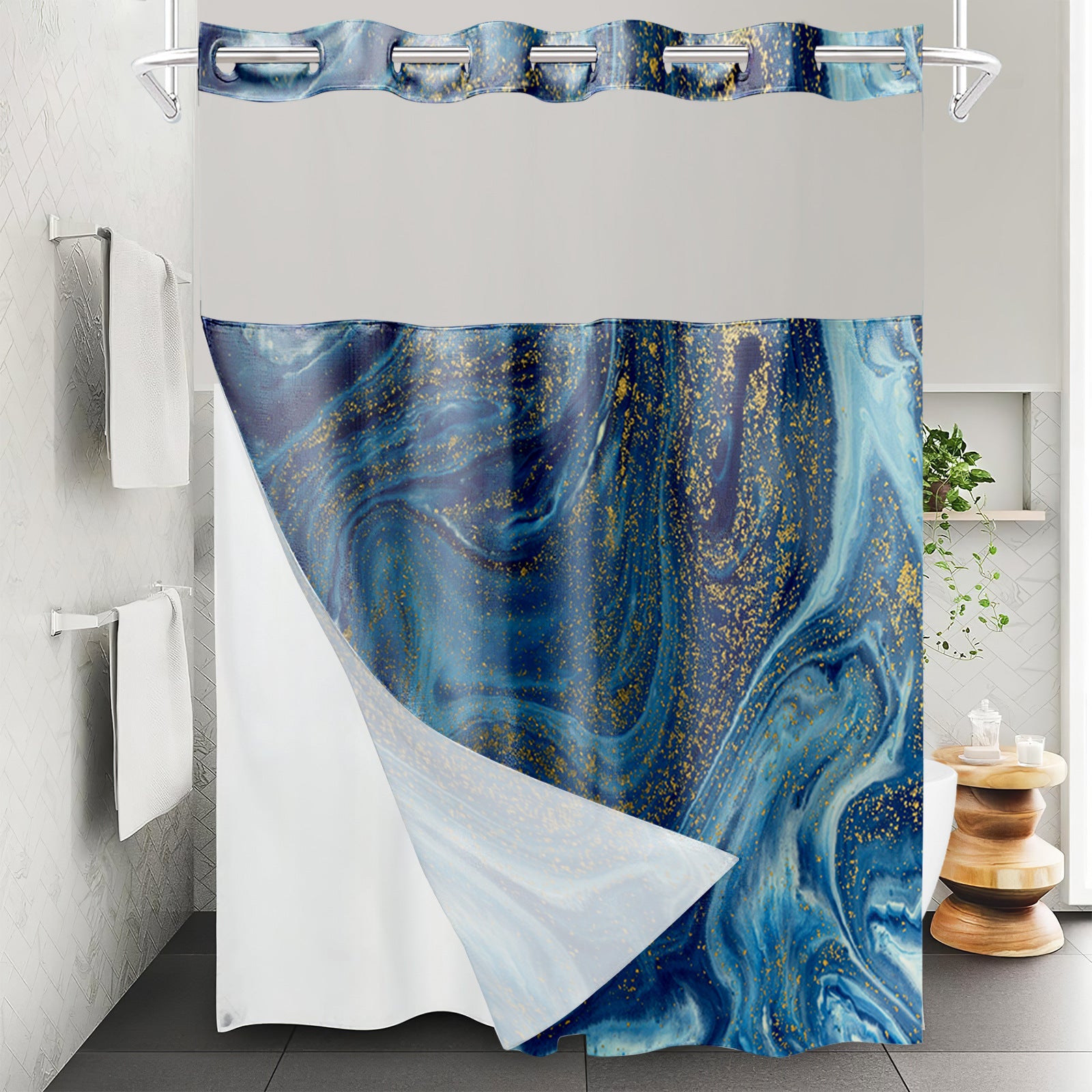 YL-37534 waterproof polyester digital printed marble pattern shower curtain bathroom double layer shower curtain