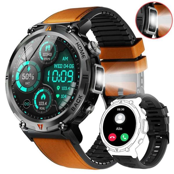 LaNikar New Military Smart Watch LED Flashlight with Calls Rate Sleep Monitor Fitness Tracker for iPhone Android Z241218