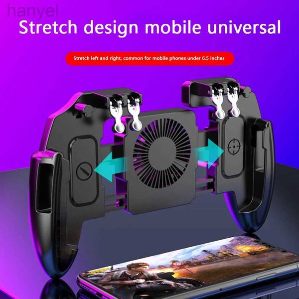 Game Controllers Joysticks 6 Fingers Gamepad Mobile Phone Shooting Gaming Button Trigger Gamepad with Cooling Fan for PUBG Game Controller J