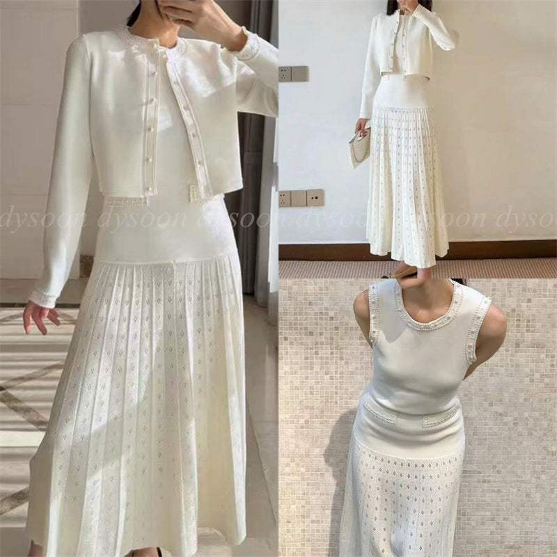 Women Dress Maxi Skirts Cardigans Fashion Knitswear Short Sleeved Long Dresses With Dust Bag