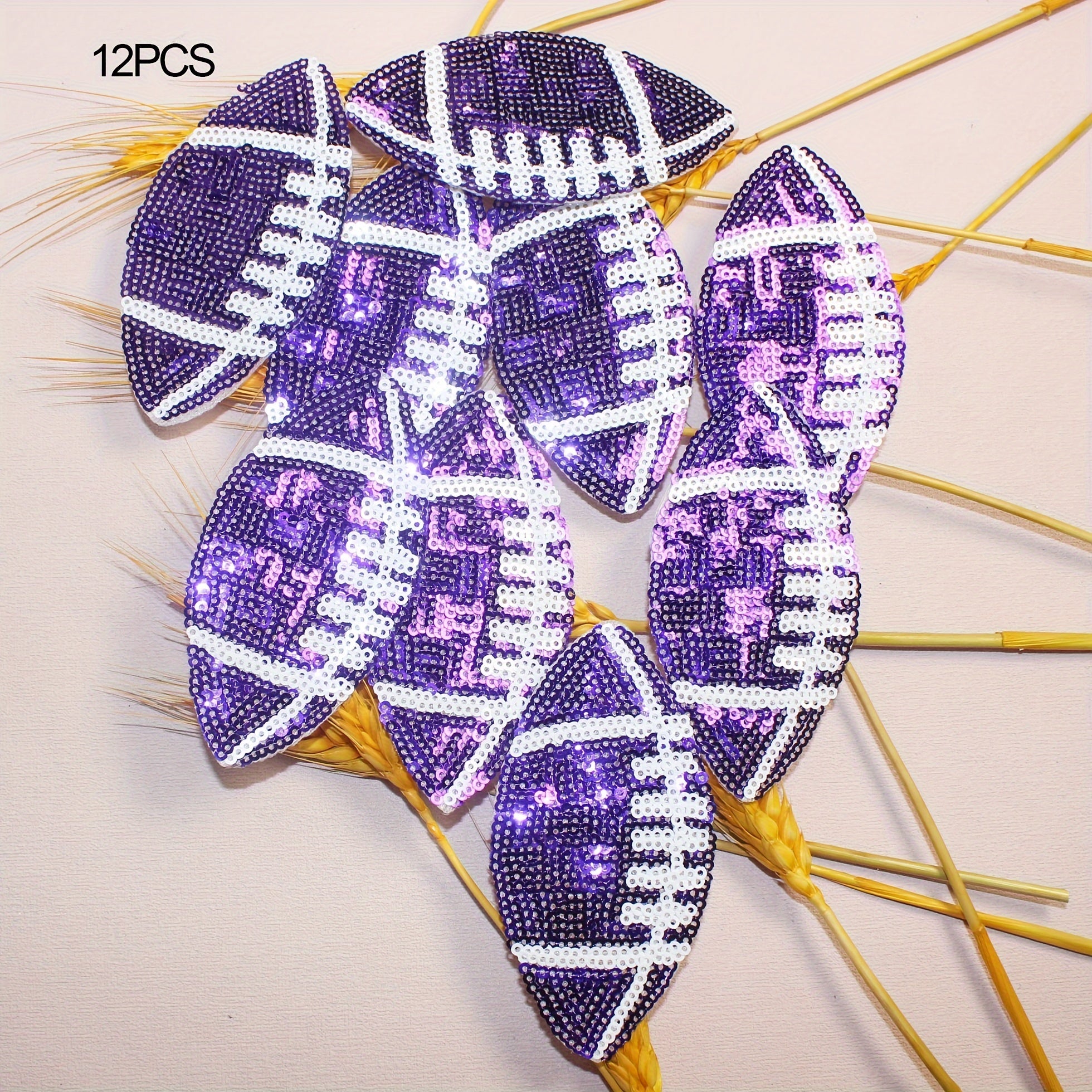 TEMU 12pcs Of Football Sequin Embroidery Hot Melt Adhesive Patches, Clothes, Shoes, Hats And Bags Decorative Cloth Patches, Labels, Decals, Hot