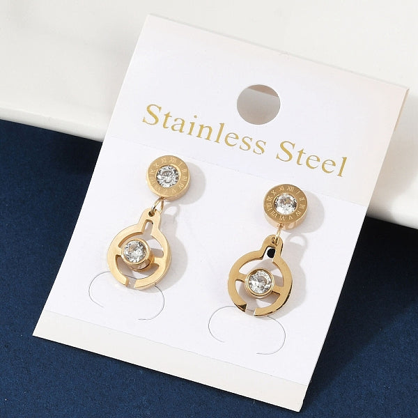 Boucles d'oreilles pendantes rondes et plates en acier inoxydable 304 avec micro pavé de zircones cubiques transparentes
