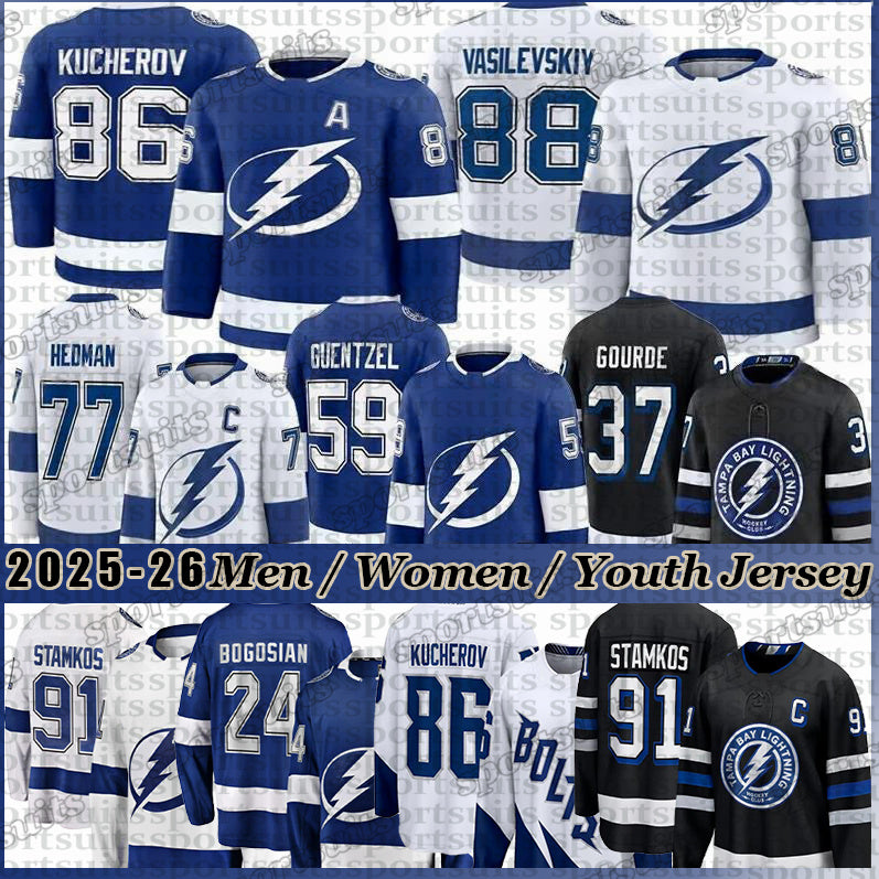 #86 Nikita Kucherov tampa bay hockey jersey #88 Andrei Vasilevskiy lightning jersey Brayden Point Victor Hedman Jake Guentzel Anthony Cirelli Ryan M