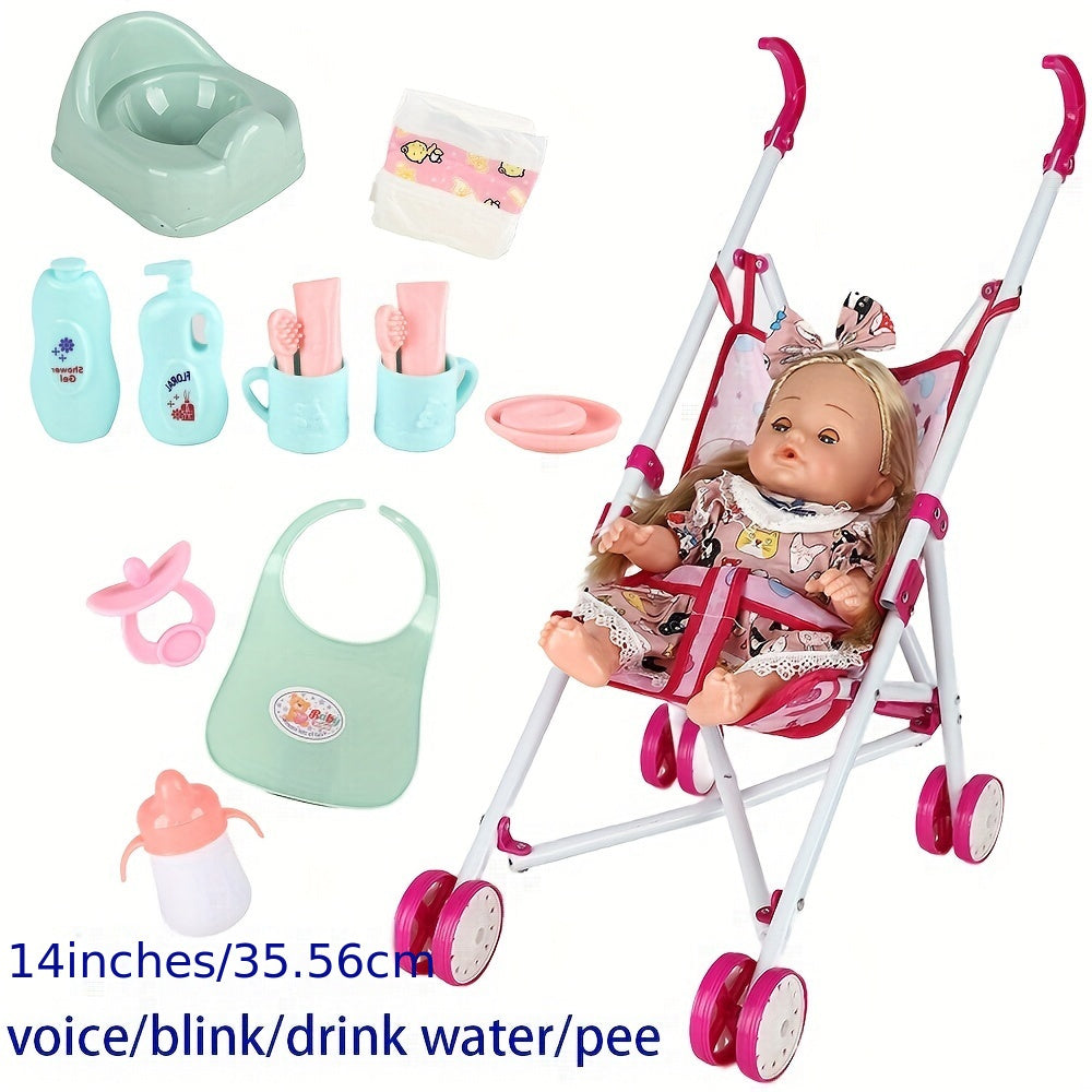 TEMU Make Baby Doll With Bottle Urinal Toiletries, Feeding And Toileting, Preschool Enlightenment Games Baby Doll Care Toy Set For Girl Play House