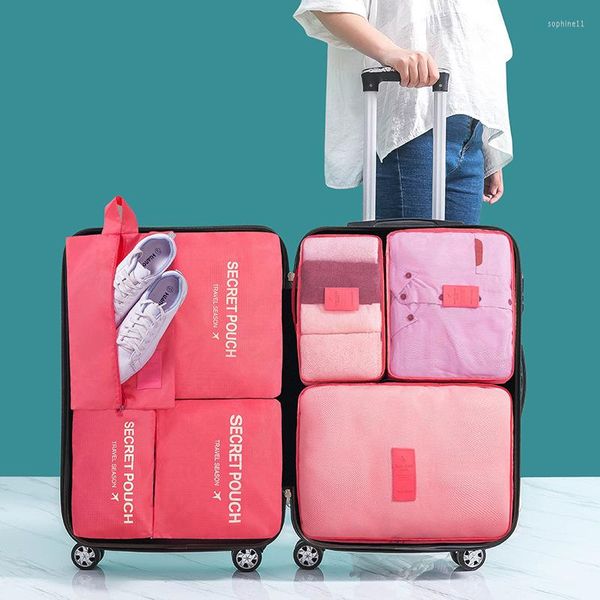 Storage Bags 6Pcs Travel Bag Set For Clothes Tidy Organizer Wardrobe Suitcase Pouch Case Shoes Packing Cube