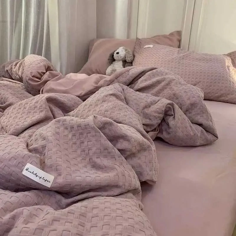 25 Bedding Sets Multi-color Washed Cotton Duvet Cover Set INS Solid Color Soft Bed Sheet With Pillowcase Girls Adults Bedroom Decor