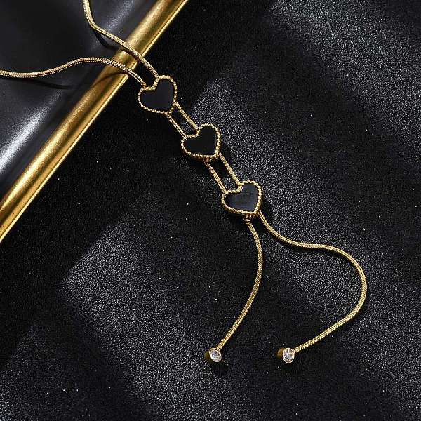 Collares en forma de Y de acero inoxidable 304 y plástico negro de triple corazón para mujer