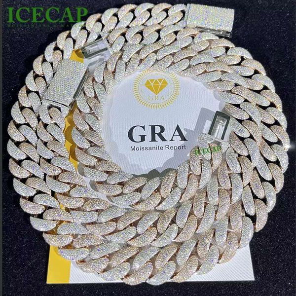 Hot 18Mm 5Rows Bubble Moissanite Hiphop Sterg Sier Pass Dia Tester Iced Out Two Tone Cuban K Chain