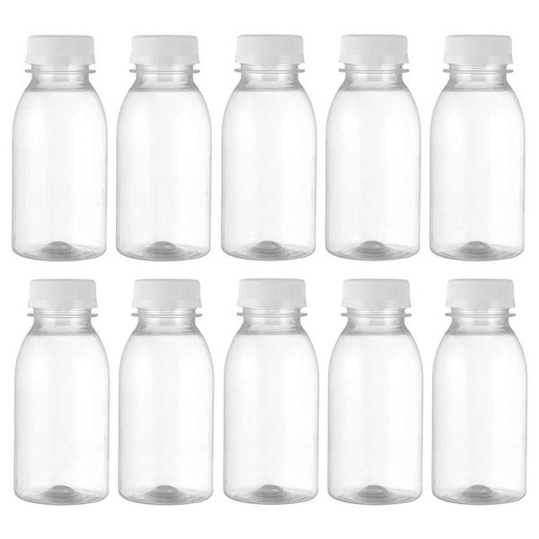 10pcs 250ml Transparent Kids Water Bottle Plastic Juice Bottle PET Milk Beverage Bottle With Lid Camping Hiking DrinkwareXJ241026