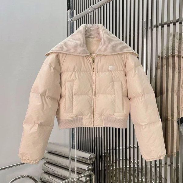 Miuu Miuu Brand Parka Down Jackets Womens Elegant Style Knitted Collar Letter Printed Short Thickened Warm Bread Puffer Jacket Denim Thicken
