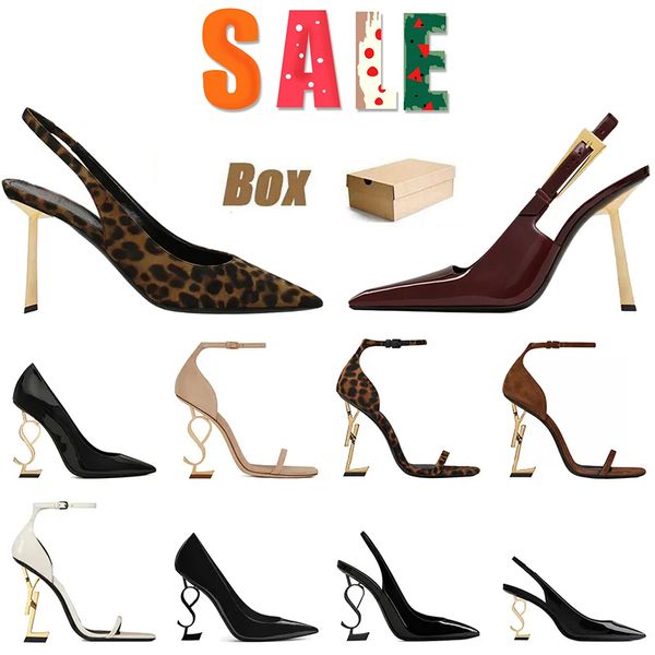 Top Quality Women Luxury Dress Shoes Designer High Heels Patent Leather Gold Tone Triple Black Nuede Red Womens Lady Heel Fashion Sandals Pa