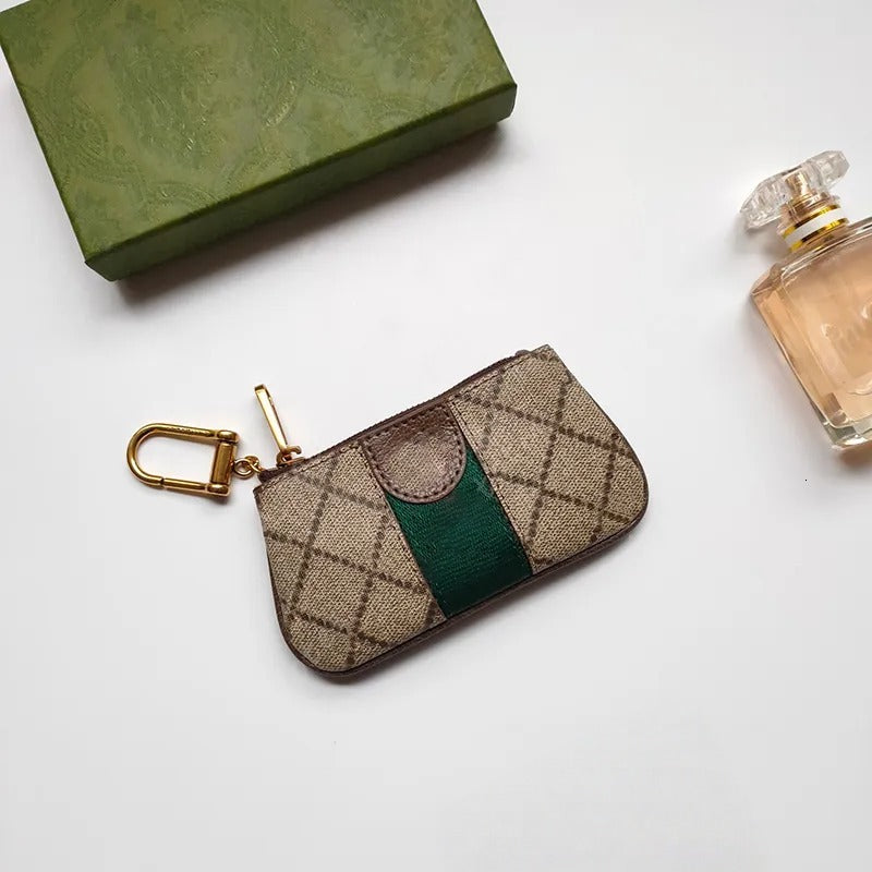 Womens Change Pocket Mens Coin Purses for Womens Designer Bag Luxury Leather Wallet Red Stripe Bags Mens Gold Card Holder Fashion Keychain