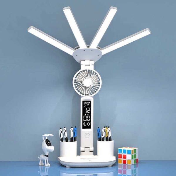 Rechargeable Table Lamp for Study Desk Lamp Reading Light Led Table Light with Fan Led Clock Dispaly Reading LampLX241102