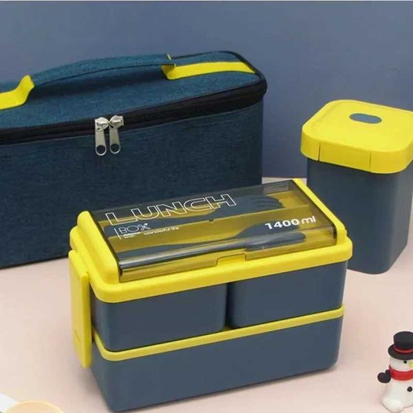 Safe Non-toxic 3PCS Lunch Box Soup Box Insulation Bag Set Student Double Layered Microwave Heating Office Bento Lunch BoxXJ240829