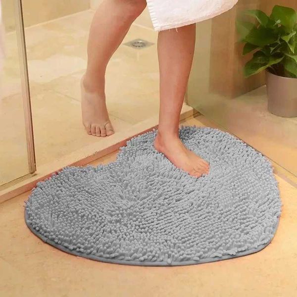 Chenille Bathroom Carpet Heart Shape Solid Color Mats Doormat Bathroom Non-sllip Absorbent Floor Mat Soft Bedroom Small RugC241227