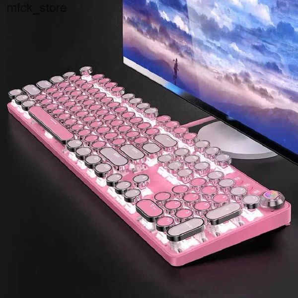 Keyboards Pink Keboard 104 Keys Layout LED White Backlit Round Keyca Green Switch Mechanical Keyboard for Notebook PC J241204
