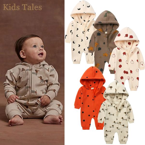 Infant Baby Boys Girls Print Romper born Cotton Fleece Hooded Jumpsuit Toddler Warm Cute Bodysuit Costume For 0-24M 250113