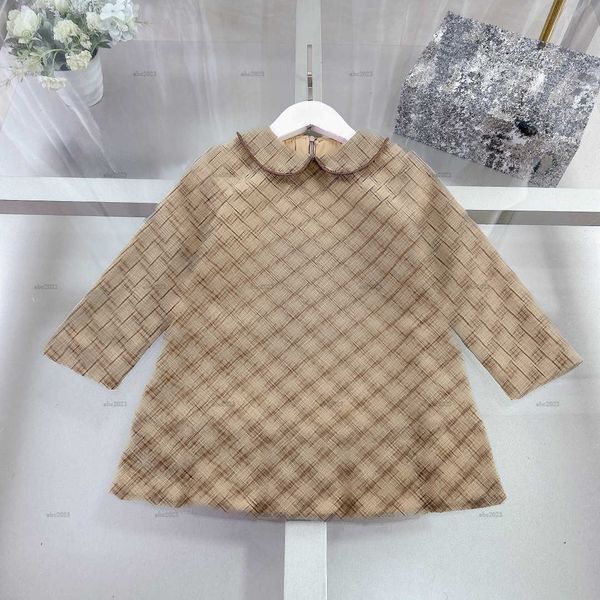 Classics Girls dress Grid letter full printing kids dress high-quality girls dresses Long sleeves baby skirt Small collar Baby Clothes
