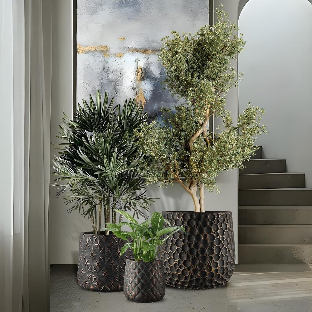 Craft flowerpots 18&quot;+13&quot;+19&quot; Dia Round Concrete Planter Set of 3 Large Outdoor-Indoor Planter Pots Containers with Drainage Hole