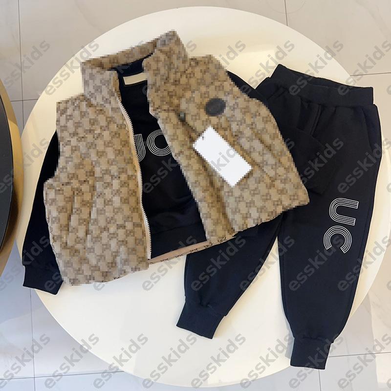 Cotton Vest Jacket Kid Designer Tracksuits Kids Velvet Sweatshirt Pants 2pcs Luxury Hooded Sweater Child Sweatpants Clothes Sets Winter -12 DPD25082