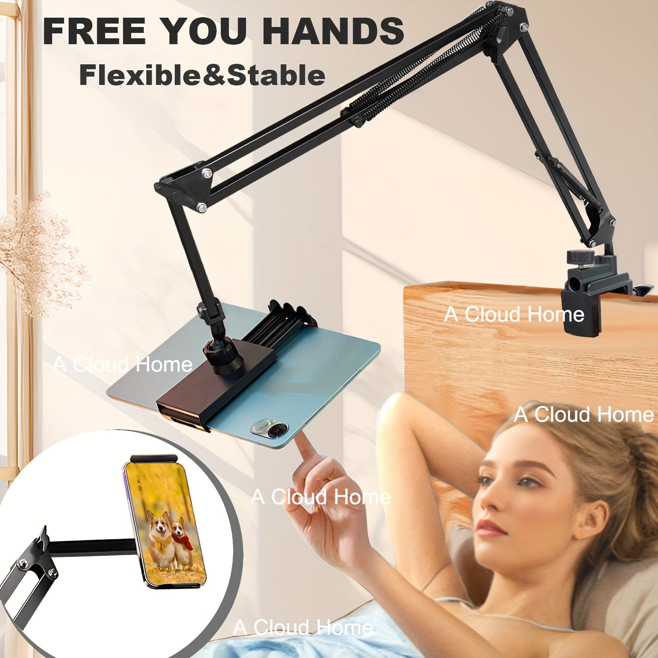 TEMU Adjustable, Foldable Metal Tablet Stand With 360-degree Rotation - Ideal For Bed, Desk, And Reading Accessories, Waterproof And , Universal