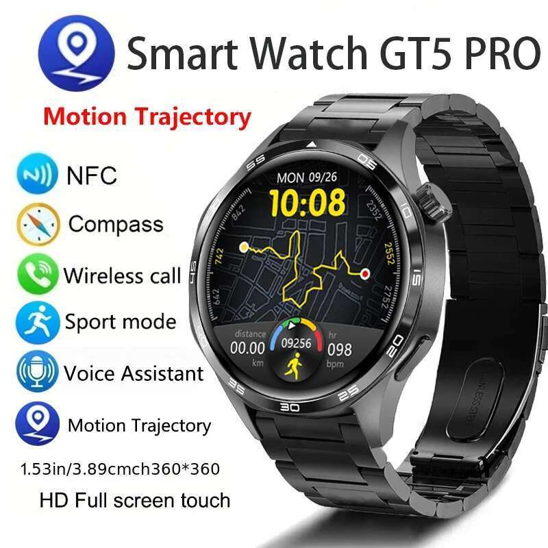 GT5 PRO Smart Men Watch 5 Pro HD Screen Bluetooth Call GPS Trectory NFC Heart Rate Compass SmartWatches