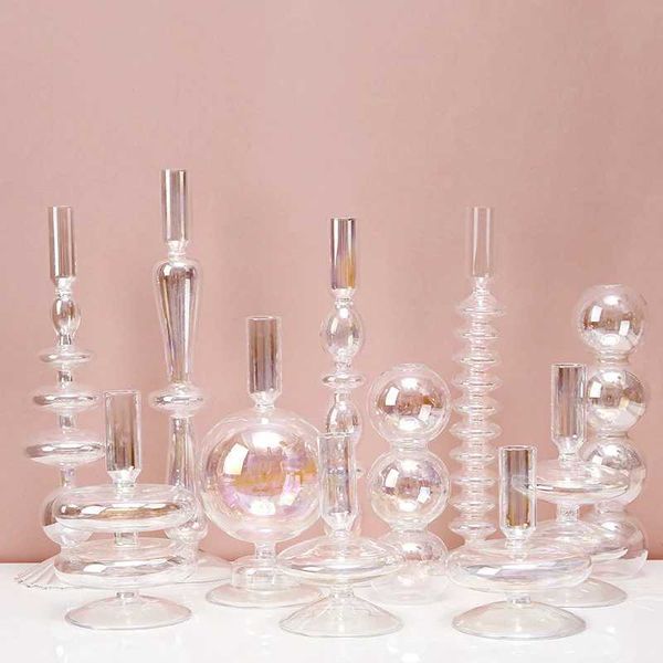 Handmade Colored Vintage Glass Candlestick candle holders Romantic Dinner Decoration for Home Wedding Taper Candle Holder GiftC241029